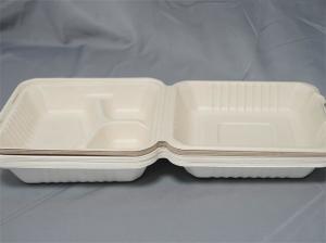 Quality 8" 9" 3 Compartment Biodegradable Food Boxes Bagasse Hinged Container for sale