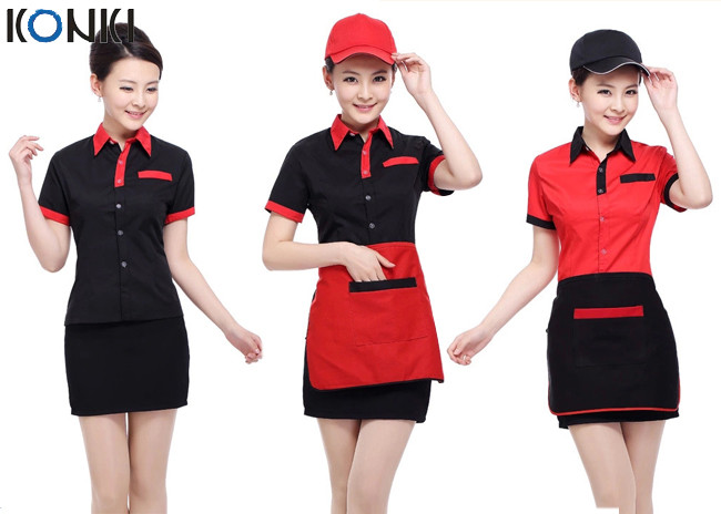 Quality Red And Black Color Restaurant Shirts Uniforms For Waitresses for sale