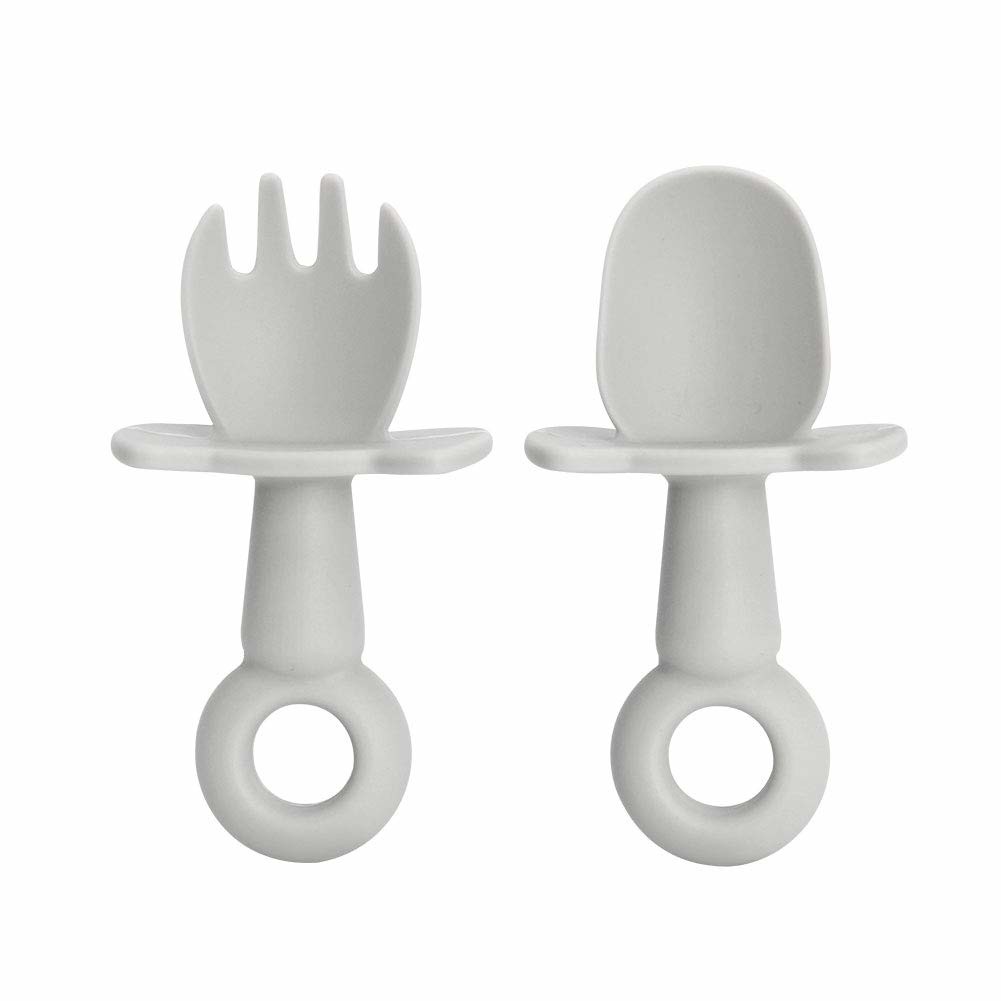 Quality Phthalate free Baby Silicone Spoon Fork Suit Learning Eating Cutlery Set for sale