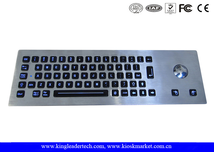 Waterproof Kiosk Illuminated Metal Keyboard With Trackball And 64 Led-Backlit Keys