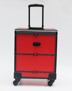 Red Professional Makeup Artist Case , Durable Makeup Trolley Case With Wheels