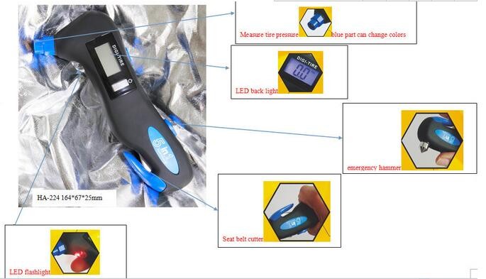 Quality Electronic Tire Gauge With LCD backlight 5 IN 1 Emergency tool for sale