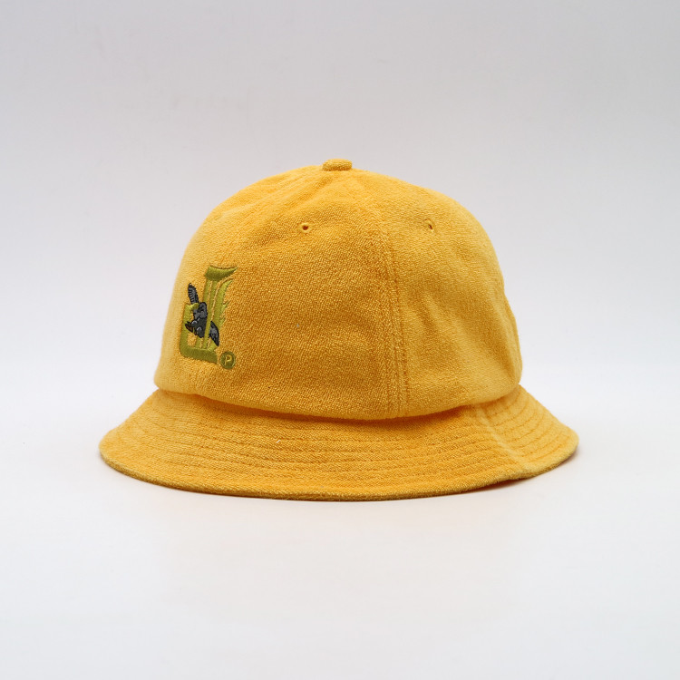 Quality Flat Embroidery Unisex Bucket Hat Yellow Cotton Fishing Hat for sale