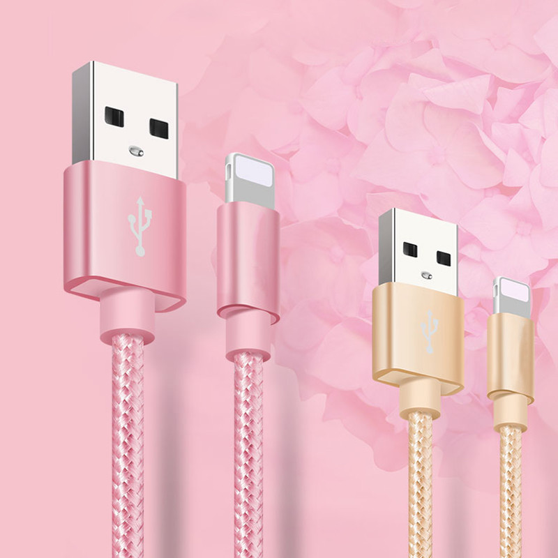Quality 1.2M Rose gold nylon braided cable mobile phone 8 Pin Lightning USB Data charger cable for iphone  IOS for sale
