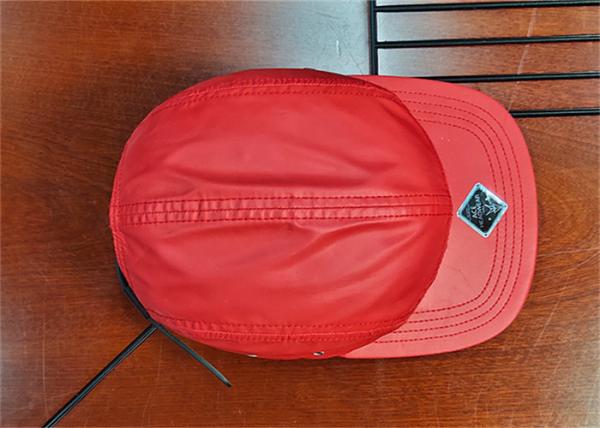 Red Camper Flat Brim Leather Fabric Cap 5 Panels