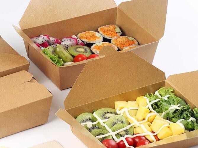 Quality 18PE Bento Salad Lunch Box , One-Time Kraft Paper Packaging Box for sale