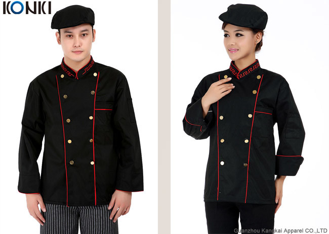 Quality Professional Double Breasted Chef Jacket Black Long Sleeve For Men for sale