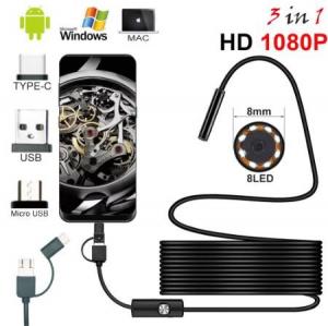 Quality New 8.0mm Endoscope Camera 1080P HD USB Endoscope with 8 LED 1/2/5M Cable Waterproof Inspection Borescope for Android PC for sale