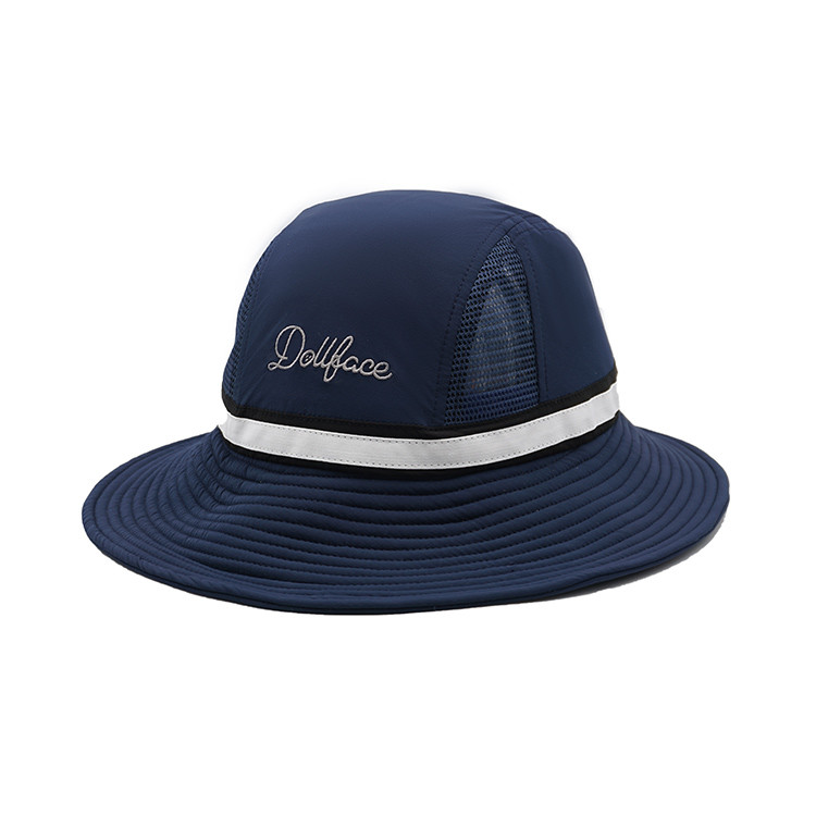 Quality Cotton Fabric Outdoor Unisex Flat Brim Bucket Hat Blue Color Custom Logo for sale