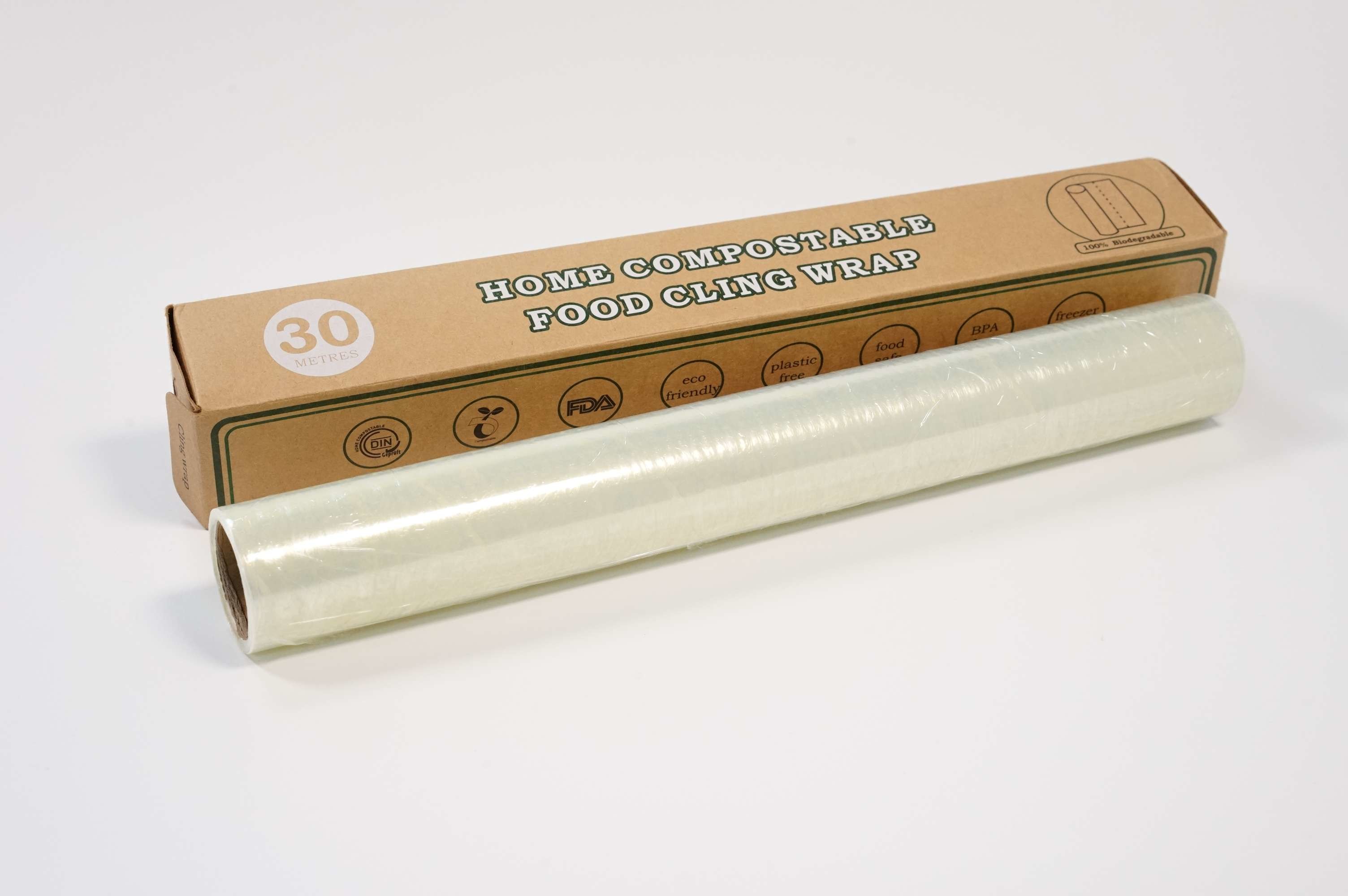 Quality 38cmx610mx13 Microns Biodegradable Cling Wrap Clear for sale