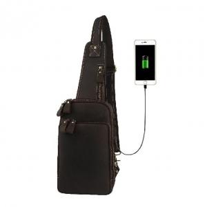 Quality Vintage Men'S Crazy Horse Leather Business USB Sling Bag for sale