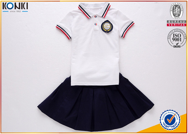 Quality Custom school uniform polo t shirts with stripe collar and cuff for boys and girls for sale