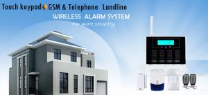 Quality Dual Network LCD GSM PSTN Alarm Systems with touch keypad and wireless doorbell for sale