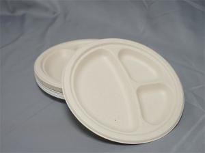 Quality 9" Or 10" Round Biodegradable Sugarcane Plates 3 Compartment for sale