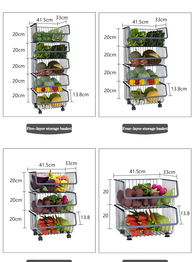 Quality Baked paint stainless steel kitchen vegetable and fruit storage rack for sale