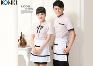 Quality Casual Restaurant Staff Uniforms , Custom Short Sleeve Stripe Shirt for sale