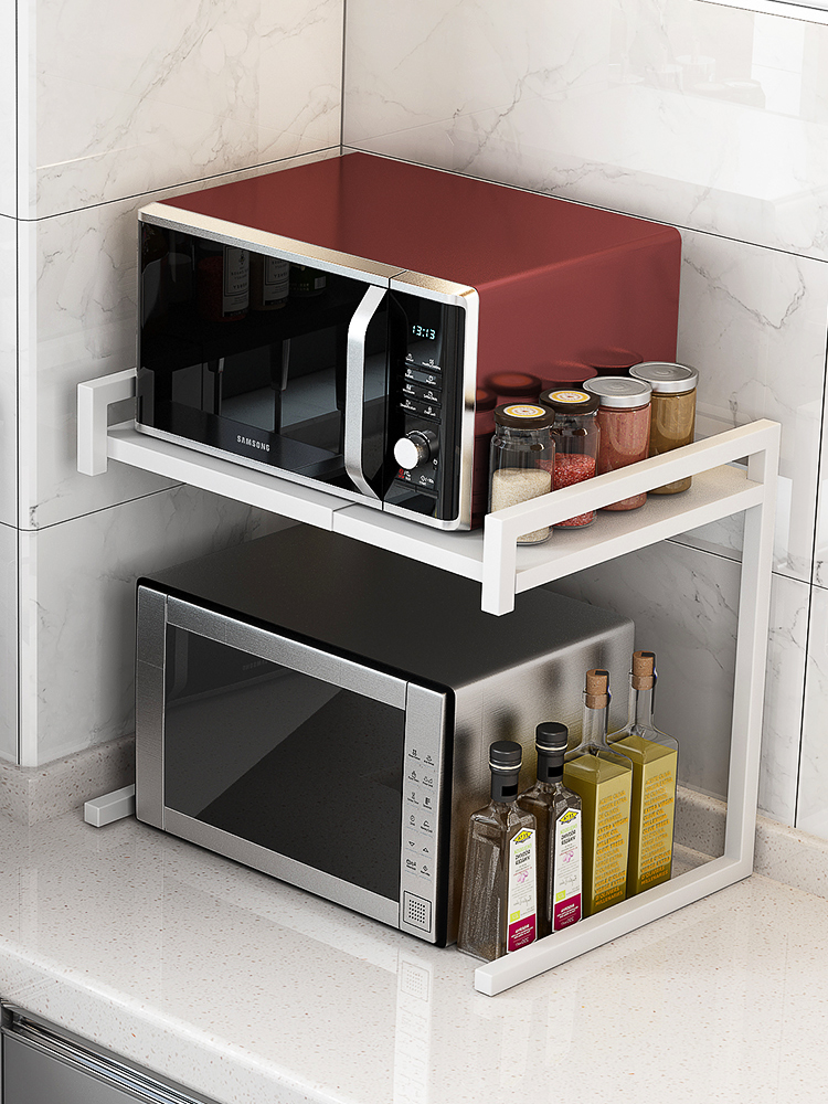 Retractable kitchen microwave oven storage rack oven storage