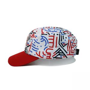 Quality High Quality 5 Panel Caps sublimation pattern camper cap with polyester with nylon webbing plastic buckle for sale