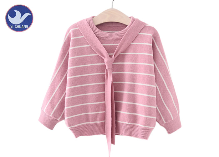 Quality Batwing Sleeves Neck Tie Girls Pullover Sweaters Stripes Type Loose Fitting for sale