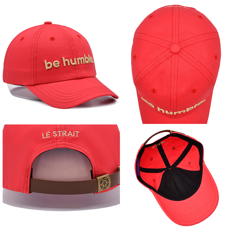 3D embroidery customize logo baseball cap leather strap dad hat unisex adult size red caolor hat