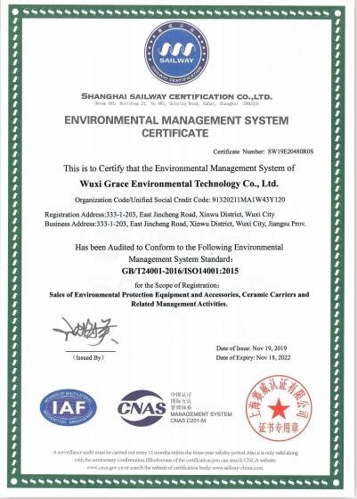 Wuxi Grace Environmental Technology CO,.LTD Certifications