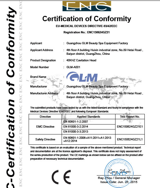 Guangzhou GLM Beauty Spa Equipment Factory Certifications