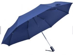 Blue Mens Folding Automatic Open Close Windproof Umbrella Plastic Cap Black Tips 