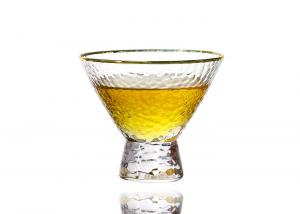 Quality Hammered Texture Hand Blown Gold Rim Martini Glasses , Stemless 5 Ounce Martini Glasses for sale