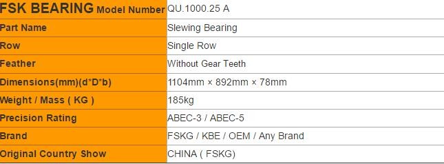Quality Single Row Four-Point Contact Ball Type QU.1000.25 A Slewing Ring Bearing for sale
