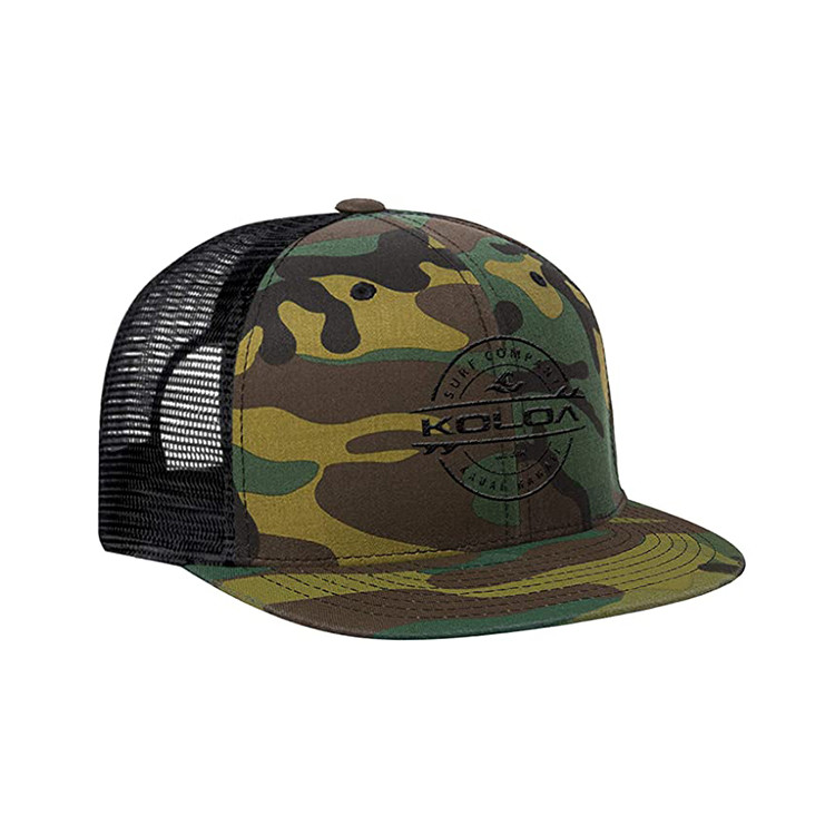 Quality Custom Five Panel 56cm Mesh Trucker Caps With Snap Flat Embroidery Logo for sale