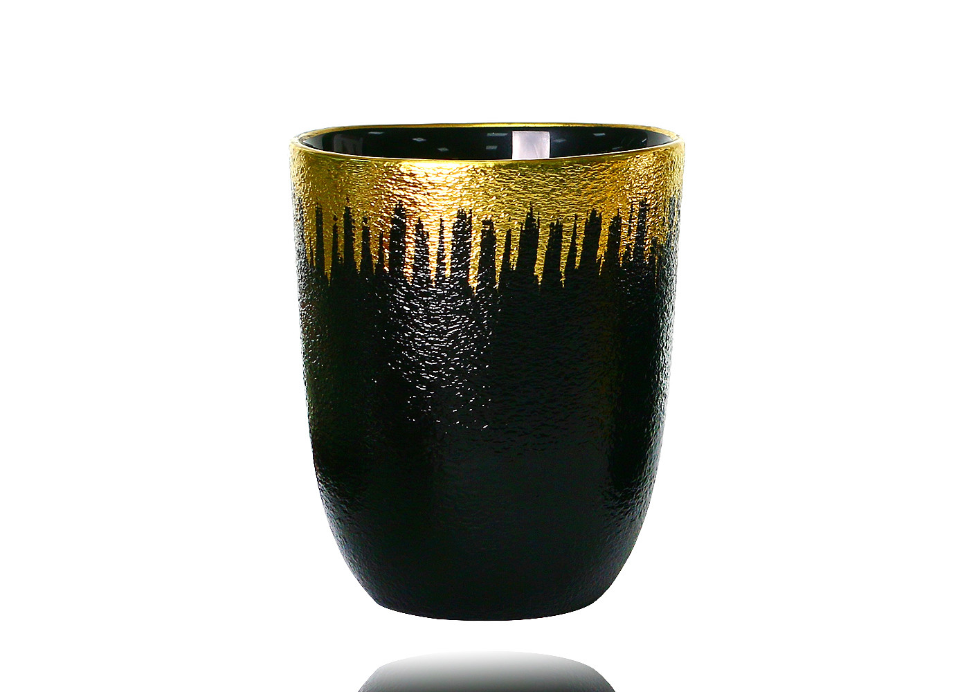 Quality Luxury Gold/Silver Foiled Solid Black Whisky Tumbler Glass With Flower Pattern for sale