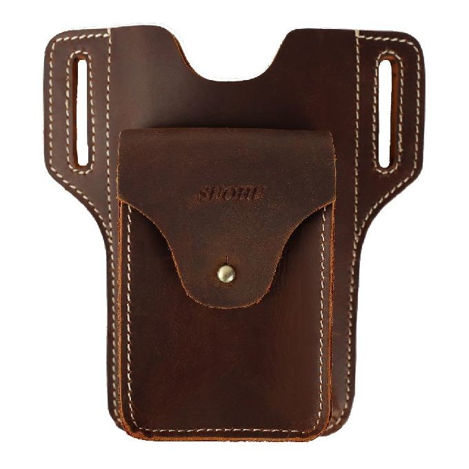 Quality Men'S Cowhide Leather Mobile Phone Belt Pouch 16.9x3.5x15.9cm for sale