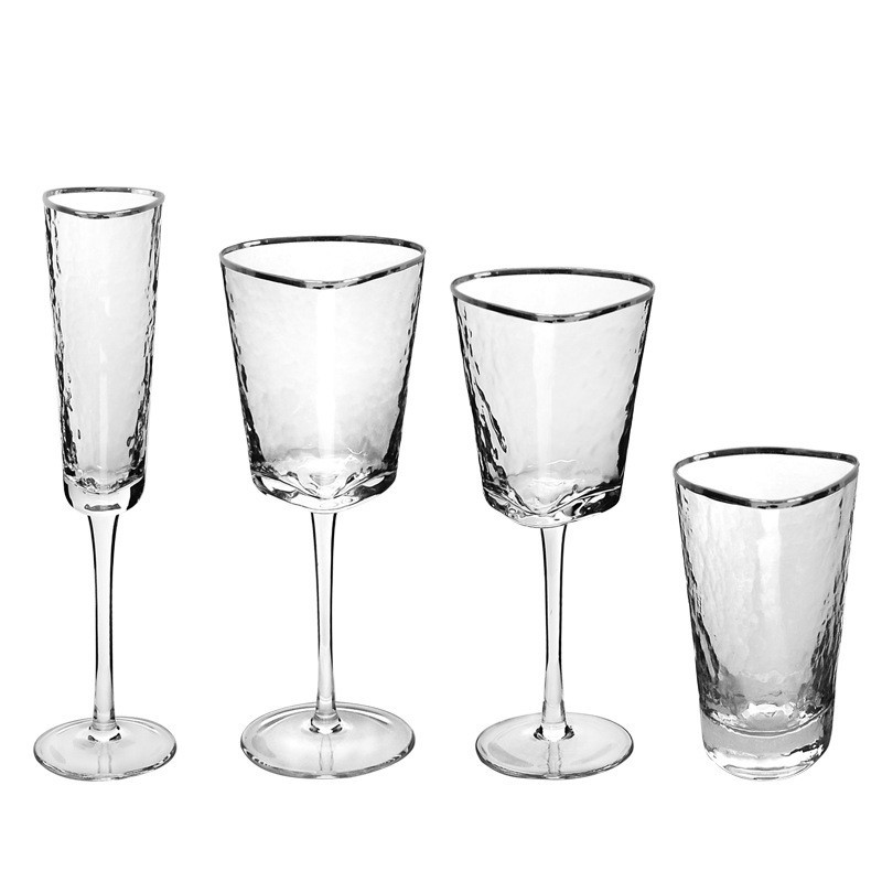 Quality Handmade Gold Rim Hammered Champagne Flutes 150ml Dia 6.8cm for sale