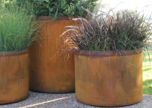 Landscape Rusty Round Corten Steel Planters Boxes For Plaza Waterproof