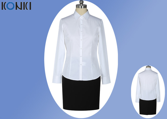 Quality Office Uniform Shirts For Women , Perfect Long Sleeve White Shirt With Collar for sale