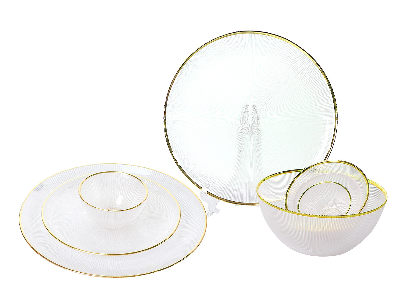 Quality Round Golden Rim 33cm Embossed Crystal Glass Plates Transparent Homemade for sale