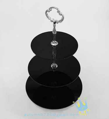 Quality CD (7) black cake stand with silver stick for sale