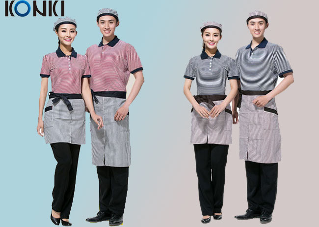 Quality Stripe T shirt Short Sleeve Restaurant Staff Uniforms for Men and Women for sale