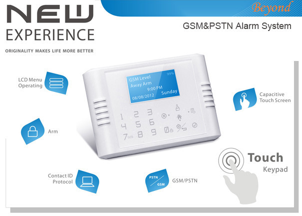 Quality Quad-Band GSM&PSTN Dual Network Touch Keypad LCD Wireless 868Mhz House Alarm System for sale