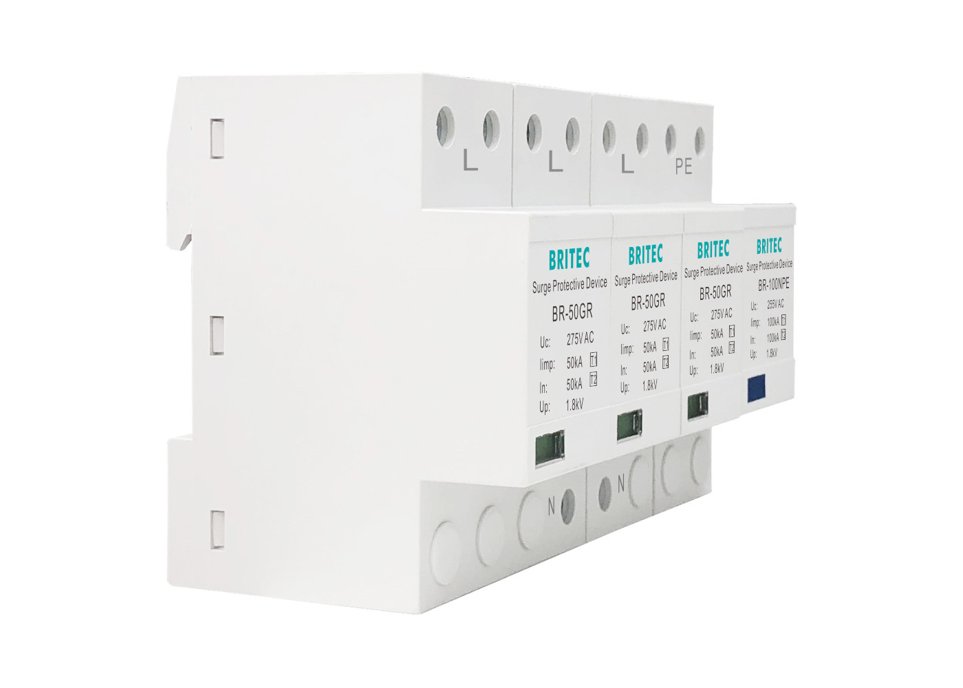 Quality 255V 100kA Low Voltage  UL94-VO 3P+NPE Power Surge Arrester Surge protector for sale