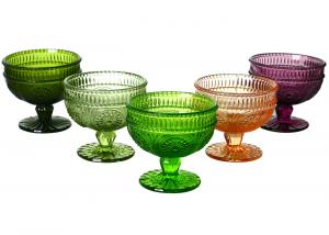 Quality 250ml Lead Free Solid Colored Ice Cream Cups , Embossed Vintage Ice Cream Glass Cup for sale
