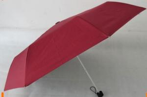 Quality Red 3 Folding Tiny Travel Umbrella Manual Open Solid Color Pongee Fabric for sale