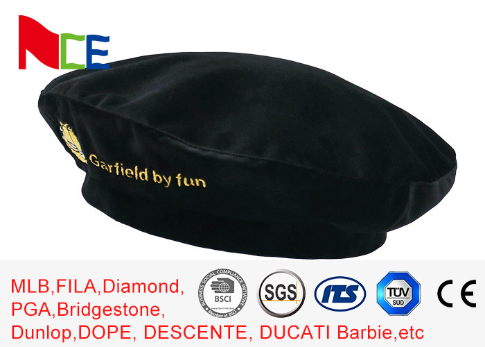 Quality FUN Black Mercerized Female Green Beret Hat Embroidered Velvet Beret Hat Breathable for sale
