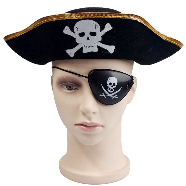 Quality Decorative Black Halloween Pirate Hat , Unique Funky Festival Hats Skull Patterned for sale
