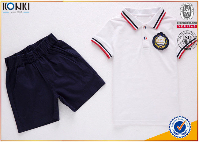 Quality Custom school uniform polo t shirts with stripe collar and cuff for boys and girls for sale