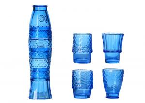 Quality Cobalt Blue Colored Whisky Glasses , BPA Free Holiday Drinking Glasses Fish Shape for sale