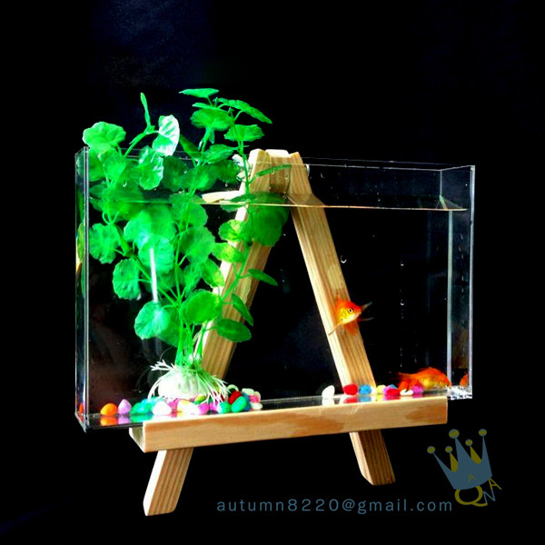 Quality Fake glass acrylic custom fish aquarium with wood base for sale