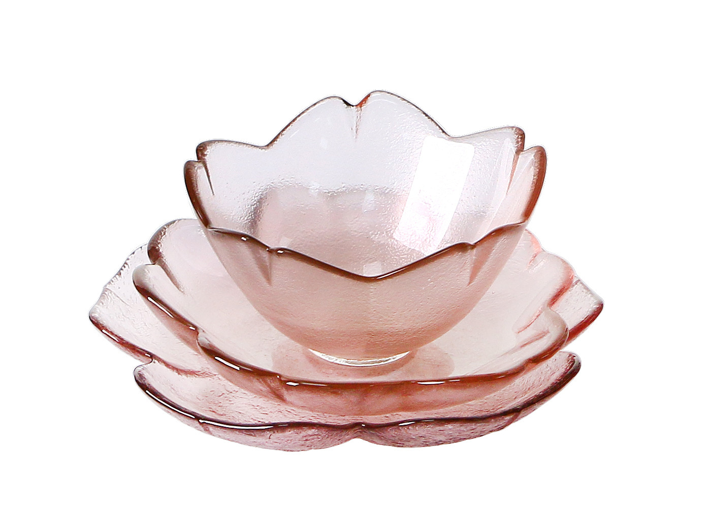 Quality Kitchen Sakura Shape 13.5cm Frosted Glass Plate, Handmade Solid Pink Sauce Dish for sale
