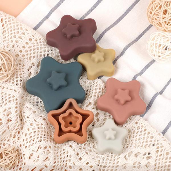 Silicone Baby Stacking Rings Baby Teether Baby Toy Soft Stacking Rings Multi Color Star Shaped Infant Toys