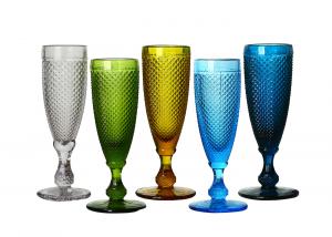 Quality Solid Colored 20cm Lead Free Champagne Glasses 170ml Embossed Flute Glasses for sale